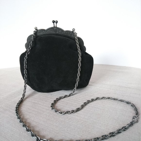 black vintage costume bag suede leather shoulder bag